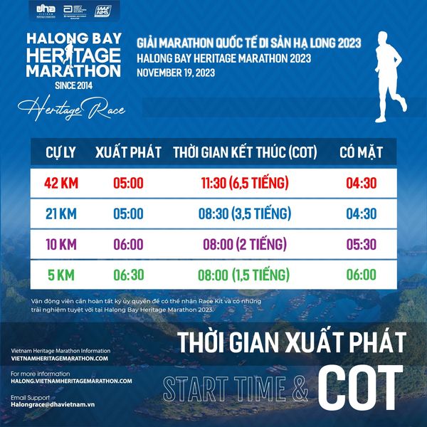 HALONG BAY HERITAGE MARATHON 2023: THỜI GIAN XUẤT PHÁT, COT